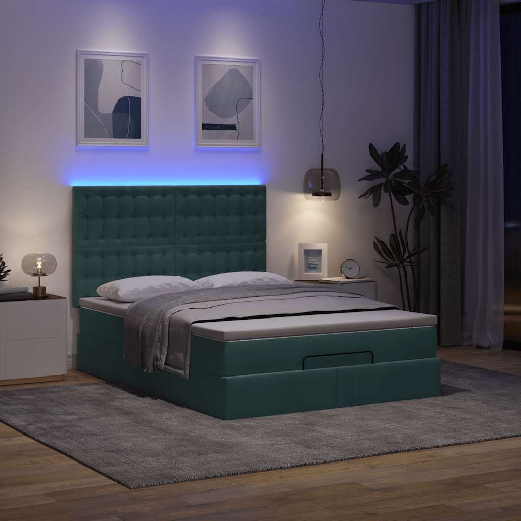 Ottoman-Bett Mit Matratzen & Leds Samt Dunkelgrün