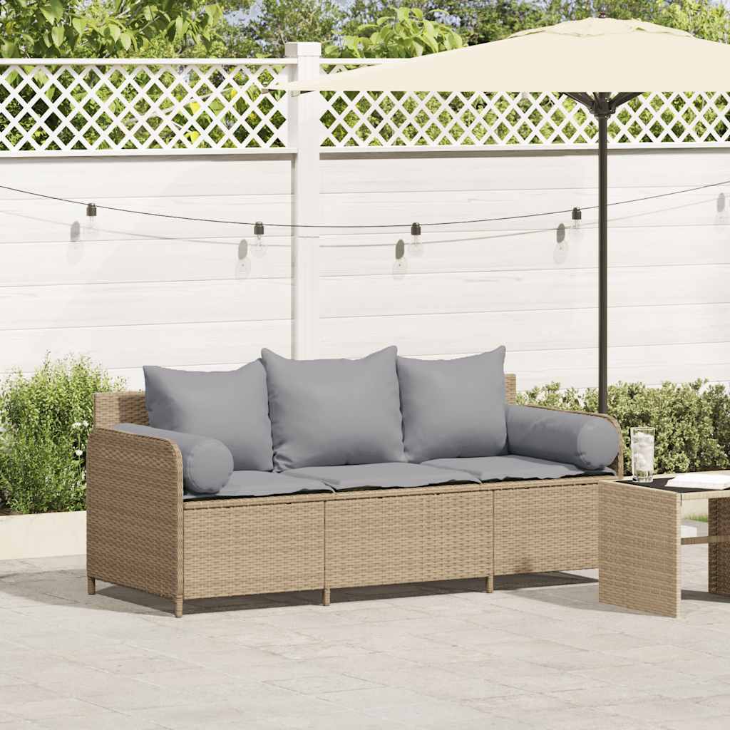 Gartensofa Mit Kissen 3-Sitzer Poly Rattan
