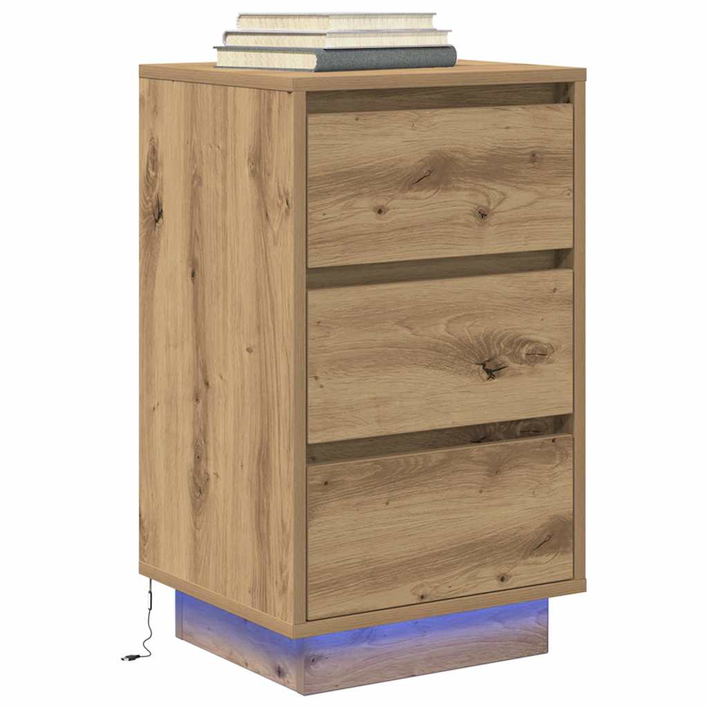Nachttisch Mit Led-Leuchten Artisan-Eiche 38X34X