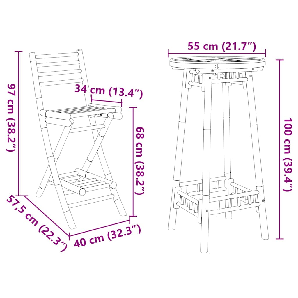 3-Tlg. Outdoor-Bar-Set Klappbar Bambus