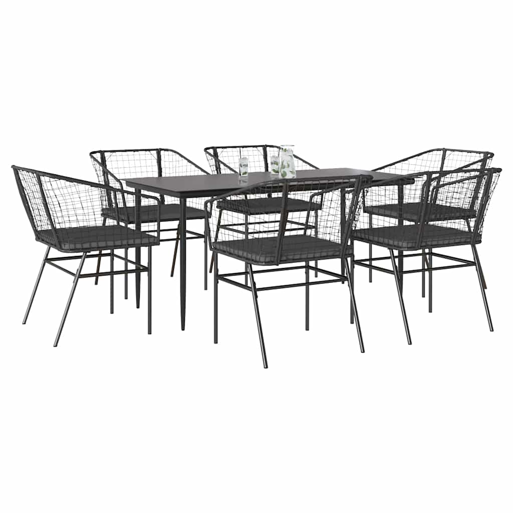 3-Tlg. Garten-Essgruppe Mit Kissen Braun Poly Rattan Glas