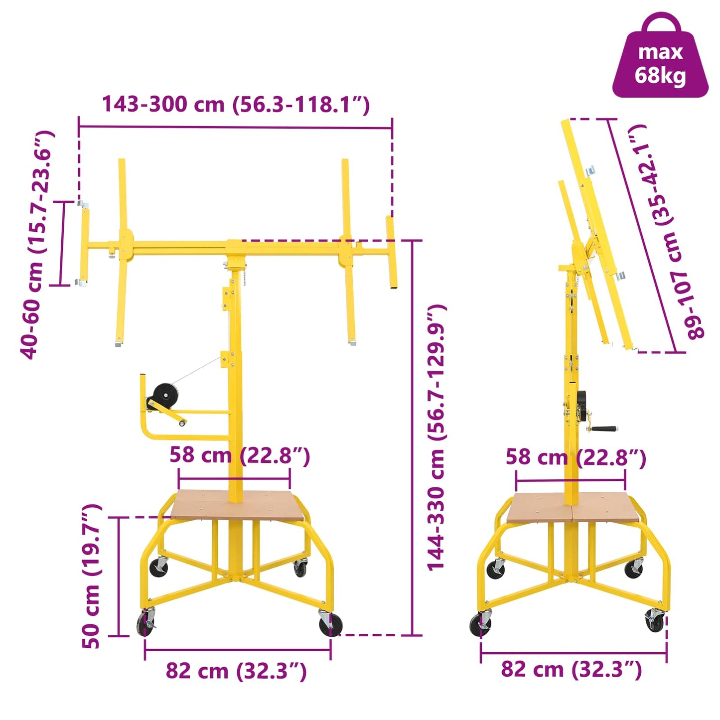 Gipskartonheber Gelb 300 X 107 X 330 Cm Stahl