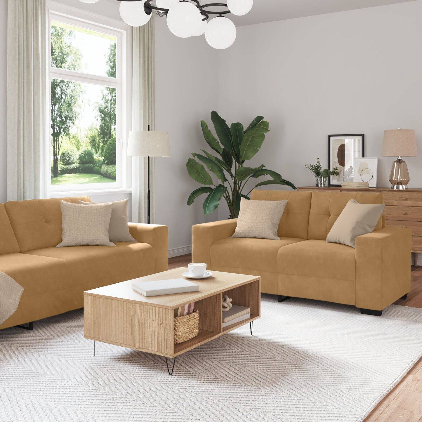 2-Teiliger Sofa-Set Mit Kissen Aus Braunem Samt