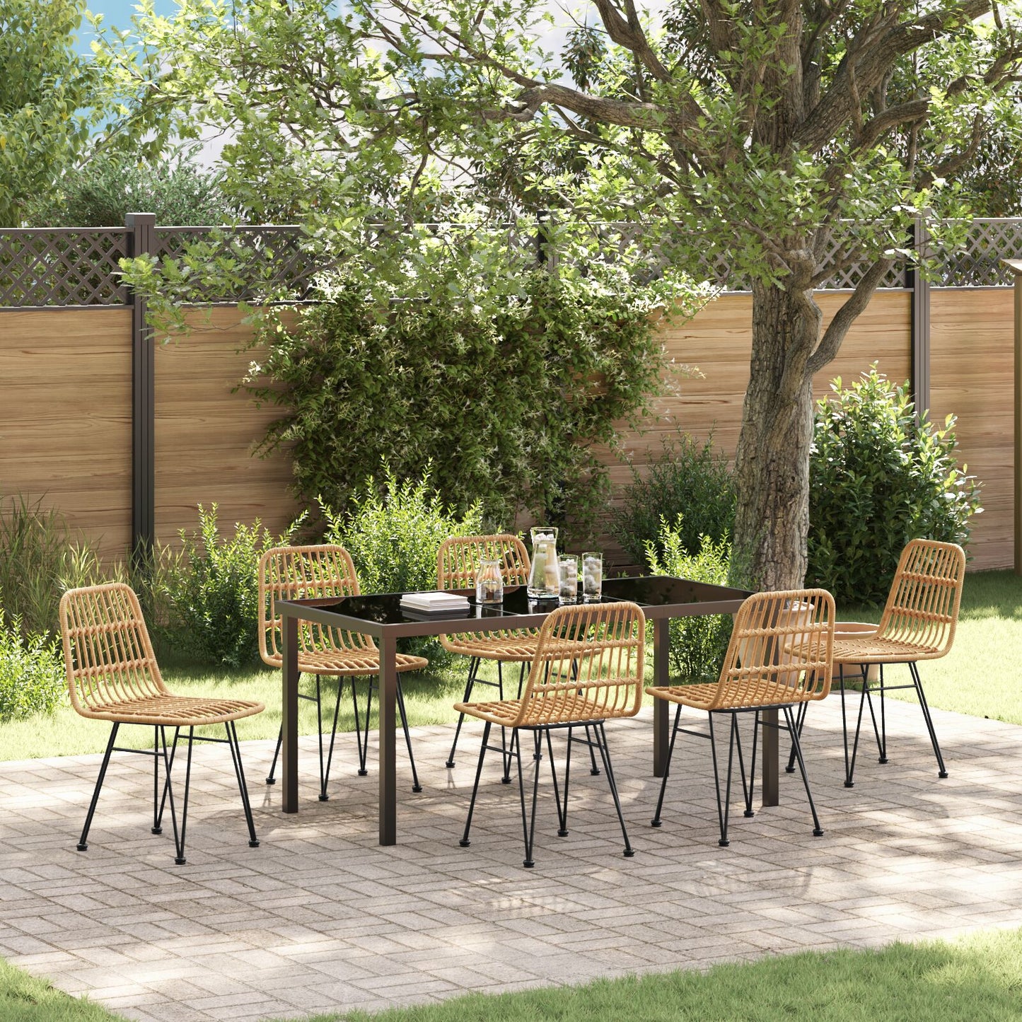 7-Teiliges Garten-Essset Braun Poly Rattan