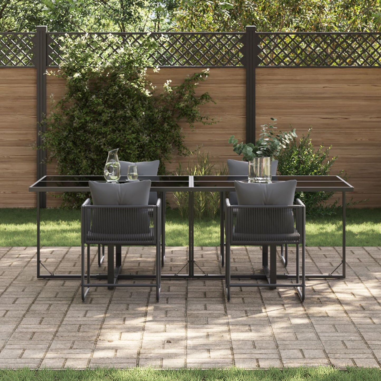 6-Teilige Garten-Essgruppe Mit Kissen Aus Stahl Und Poly-Rattan