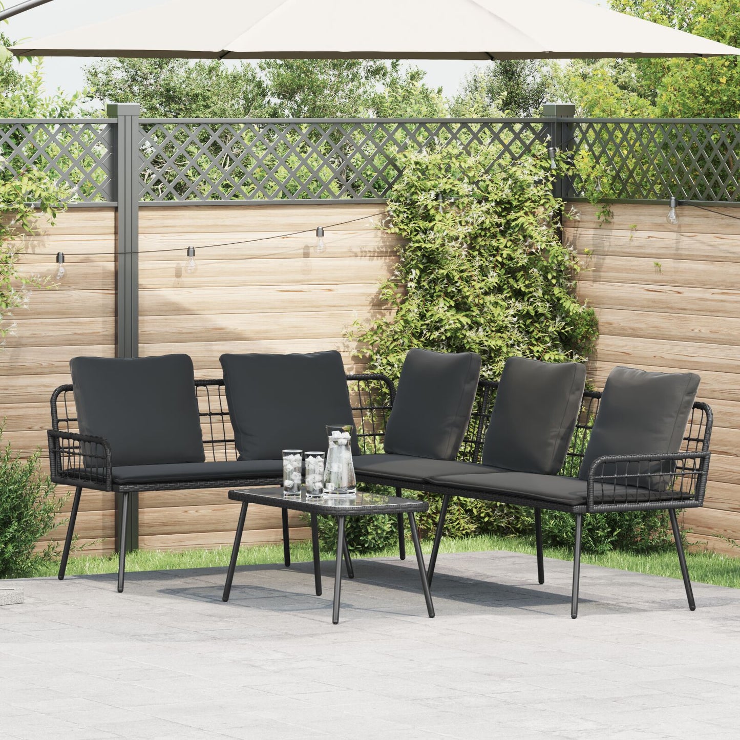 2-Teiliges Garten-Sofa-Set Mit Kissen Schwarz Poly Rattan