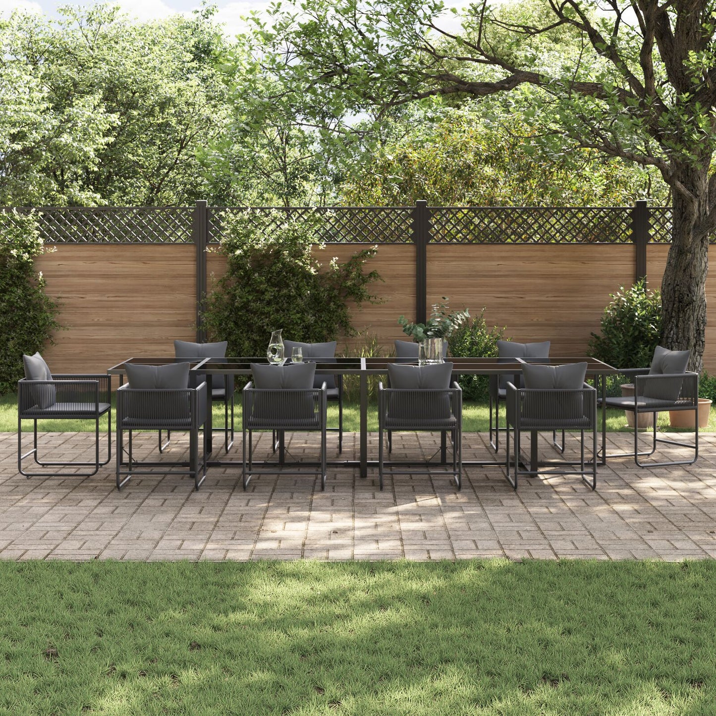 13-Teiliges Gartentischset Mit Kissen Aus Stahl Und Poly-Rattan