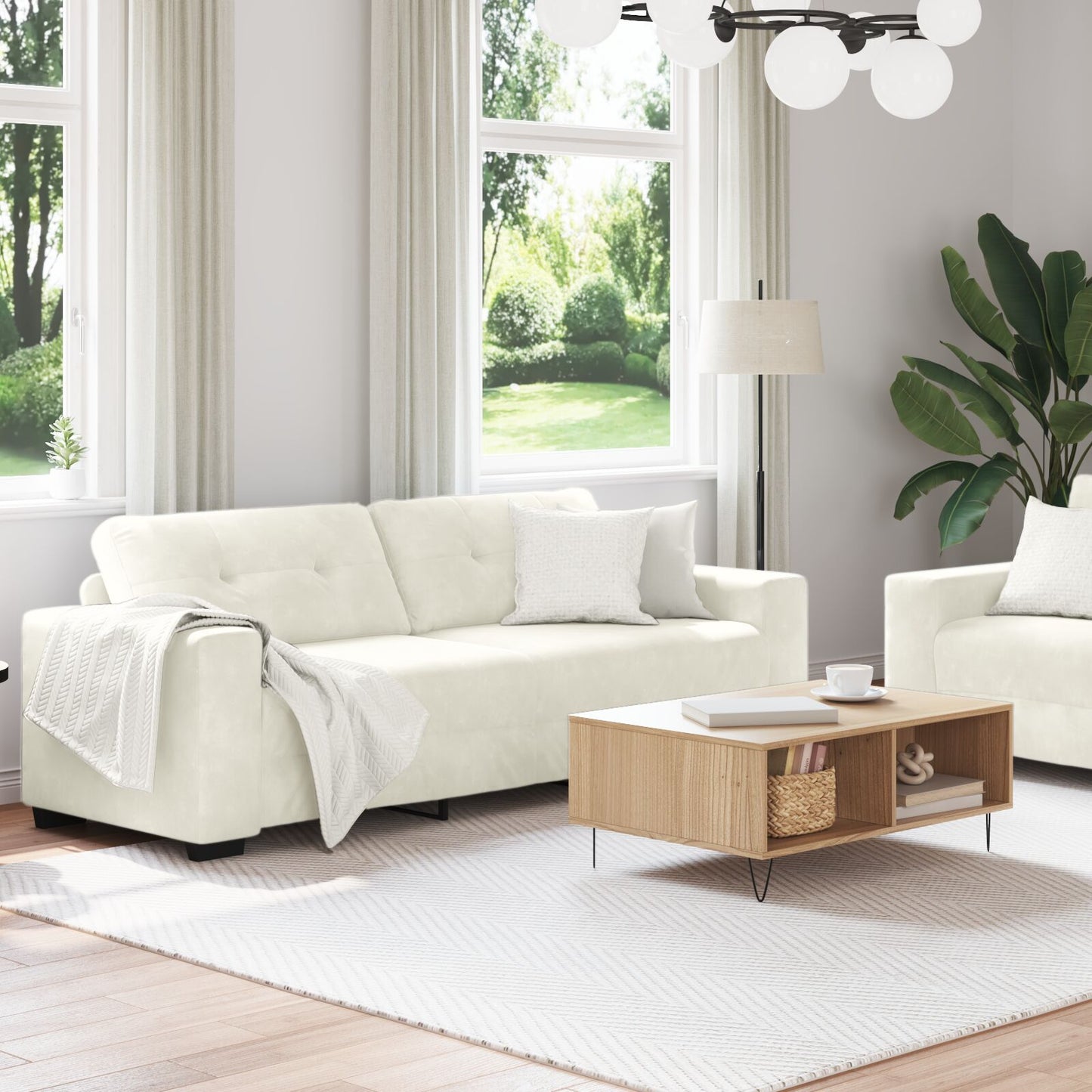 2-Teilige Sofagarnitur Mit Kissen Creme Velvet