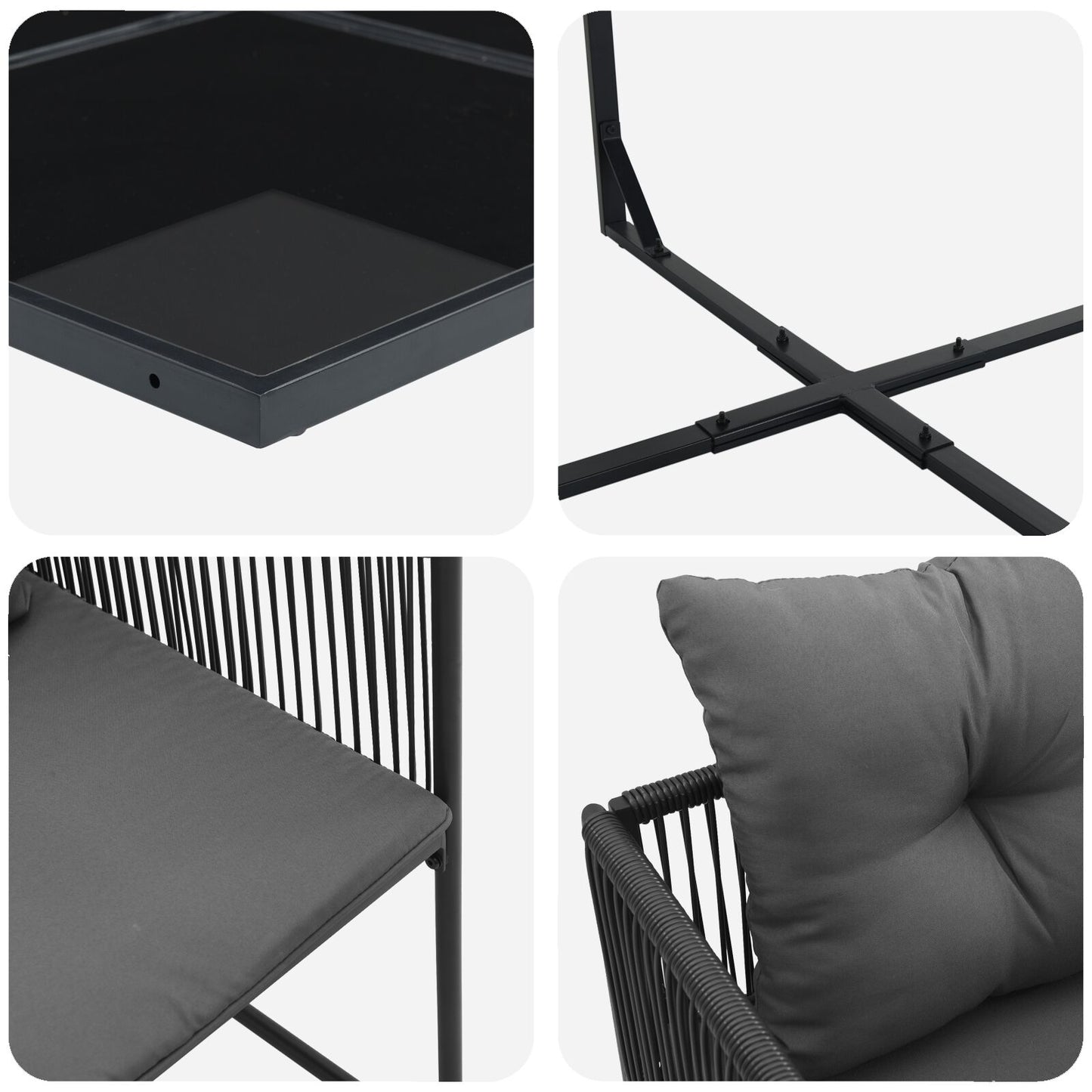 13-Teiliges Gartentischset Mit Kissen Aus Stahl Und Poly-Rattan