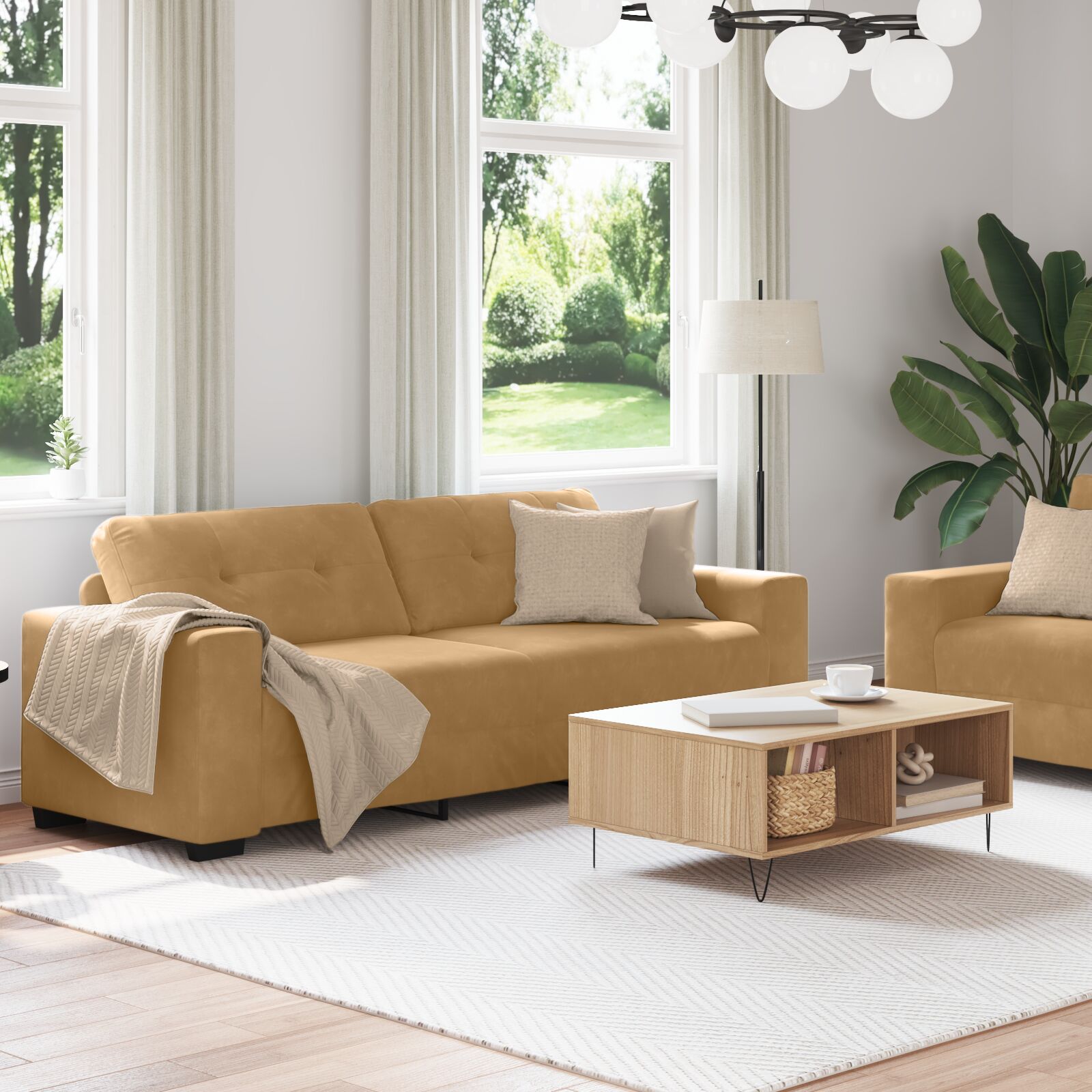 2-Teiliger Sofa-Set Mit Kissen Aus Braunem Samt