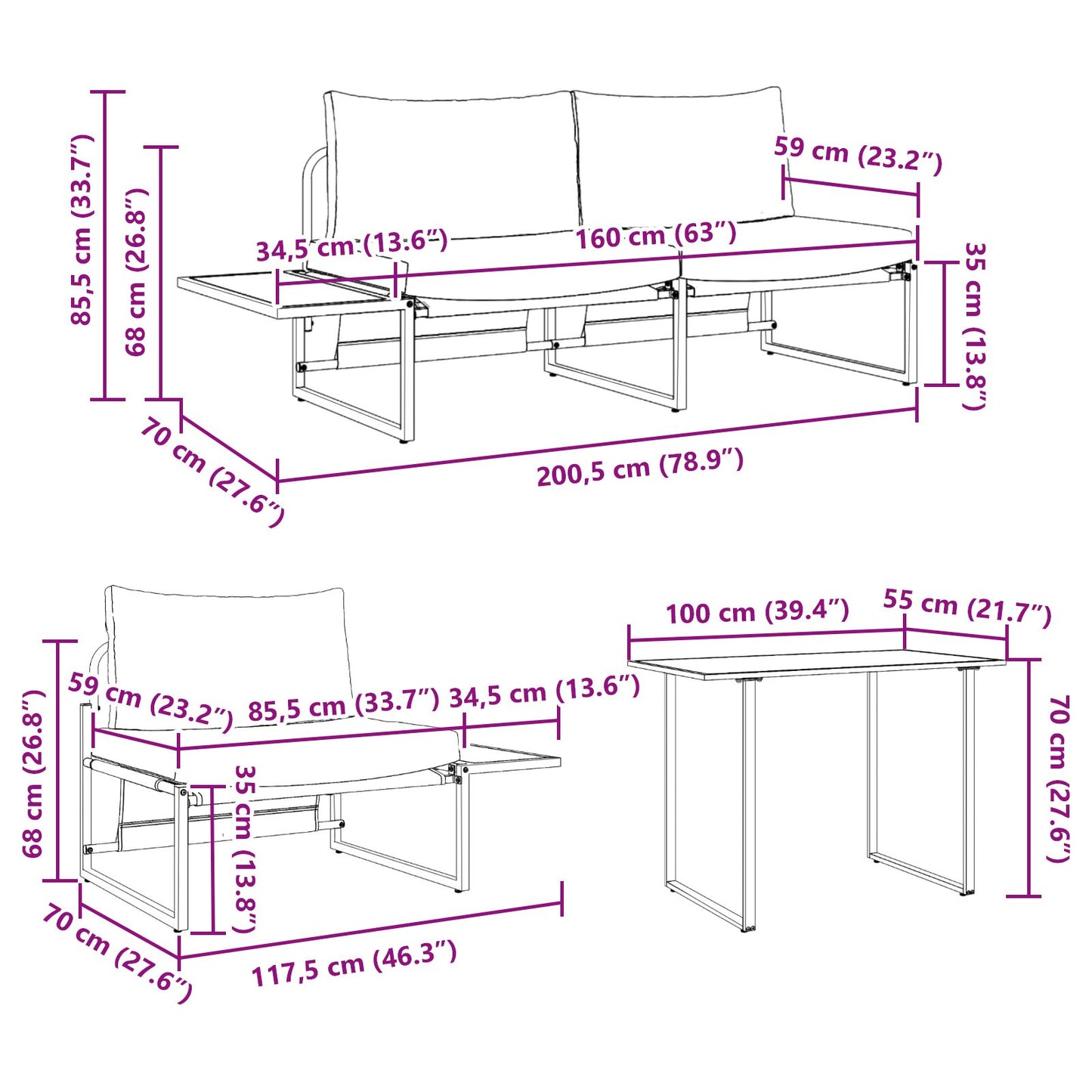 3-Teiliges Garten-Esszimmer-Set Mit Taupefarbenen Kissen