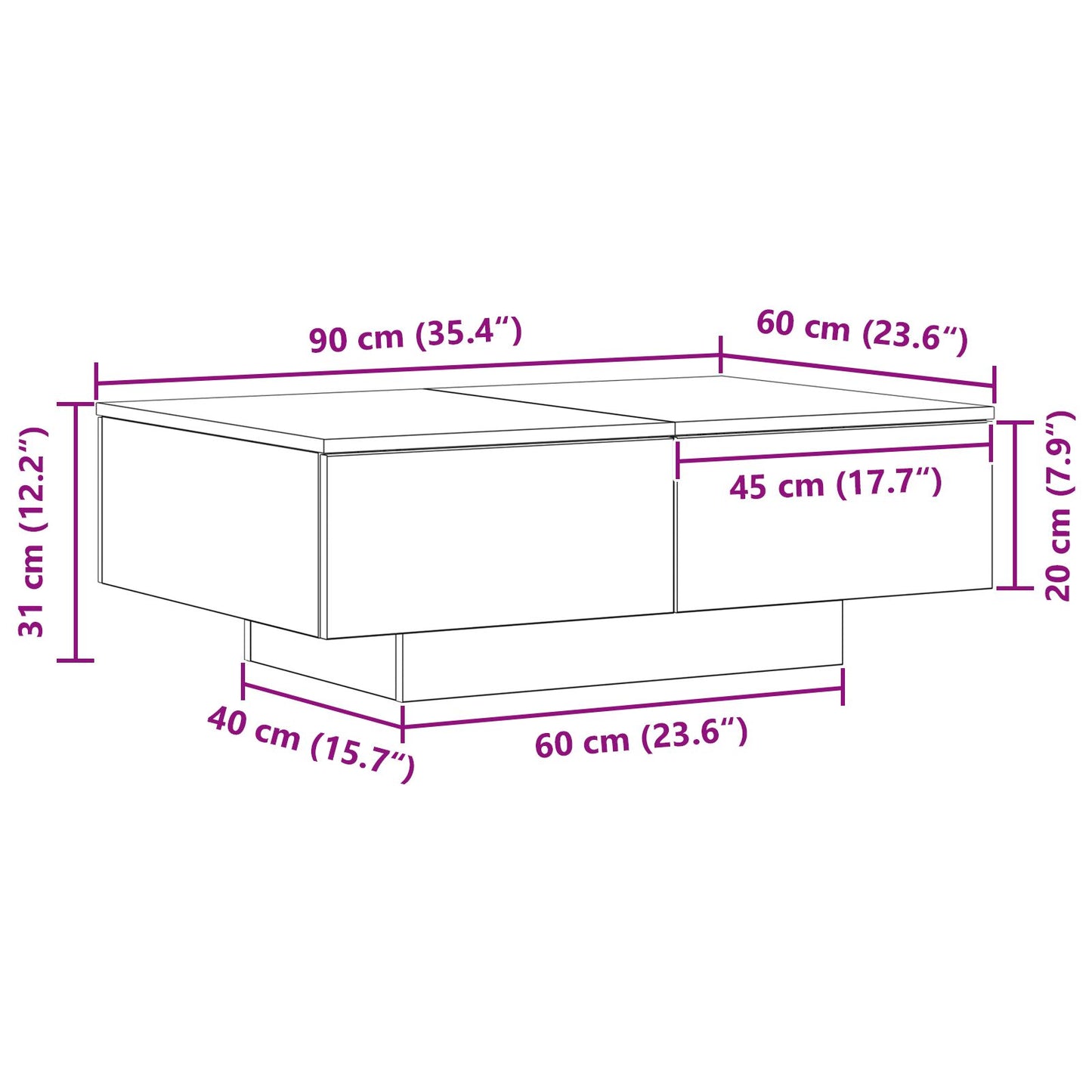 Couchtisch Schwarz Eiche 90X60X31 Cm Holzwerkstoff