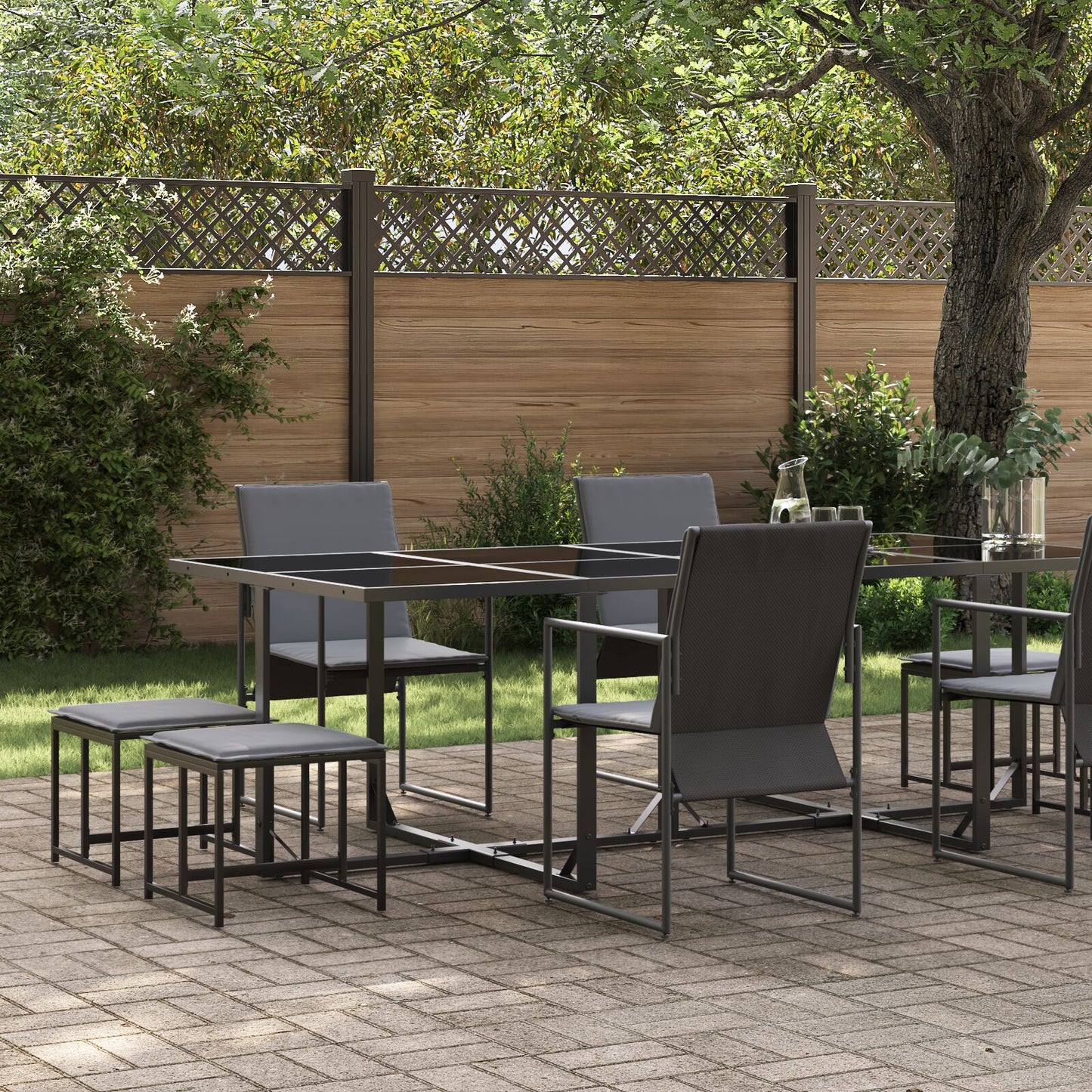 10-Teiliges Gartenesszimmer-Set Mit Kissen Aus Stahl Und Textilene