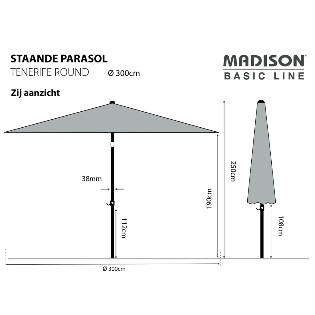 Madison Sonnenschirm Tenerife 300 Cm Rund