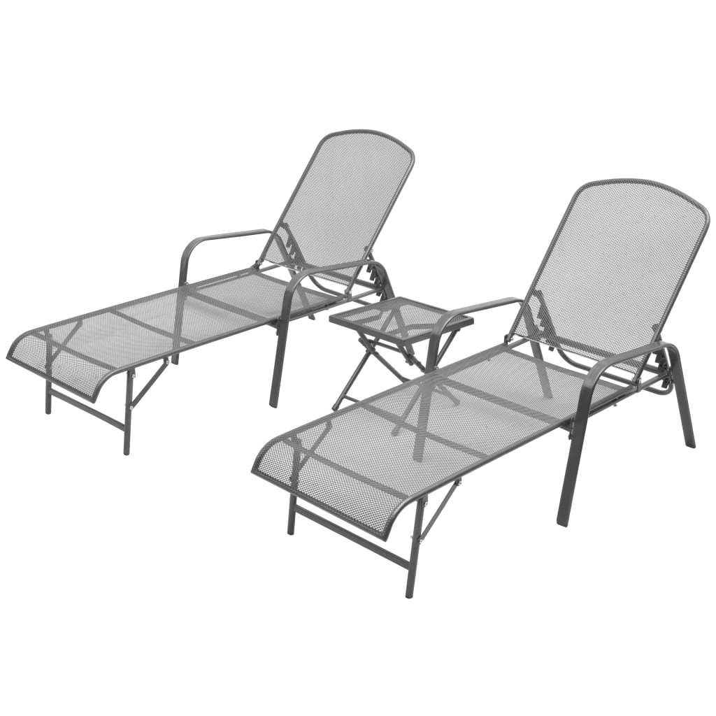 Sonnenliegen 2 Stk. Mit Tisch Stahl Anthrazit Anthrazit