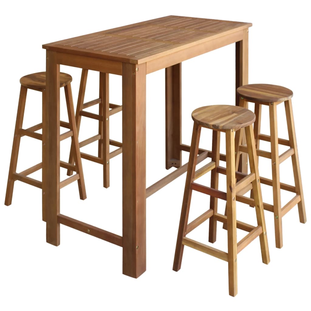 Bartisch Und Hocker-Set 7-Tlg. Akazienholz Massiv