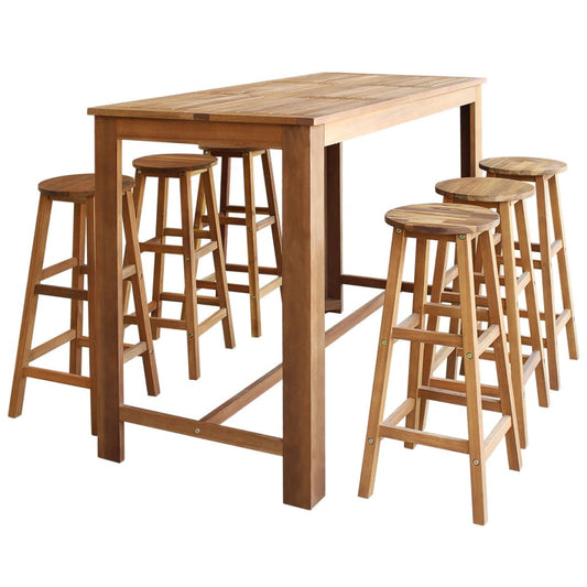 Bartisch Und Hocker-Set 7-Tlg. Akazienholz Massiv