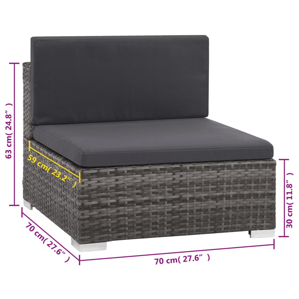 6-Tlg. Garten-Lounge-Set Mit Kissen Poly Rattan Grau