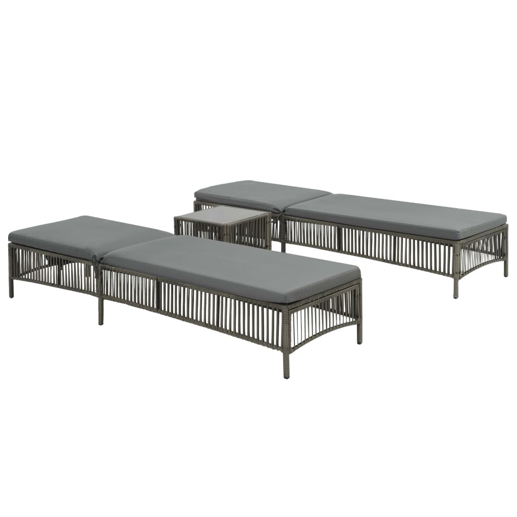 Sonnenliegen 2 Stk. Mit Tisch Poly Rattan Grau
