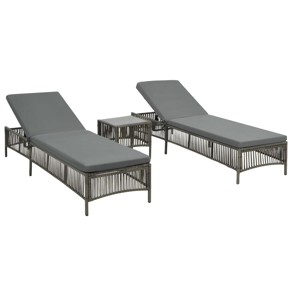 Sonnenliegen 2 Stk. Mit Tisch Poly Rattan Grau