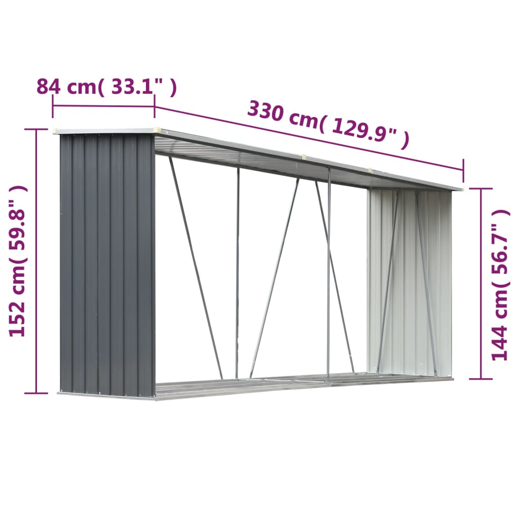 Brennholzlager Aus Verzinktem Stahl 330X84X152 Cm