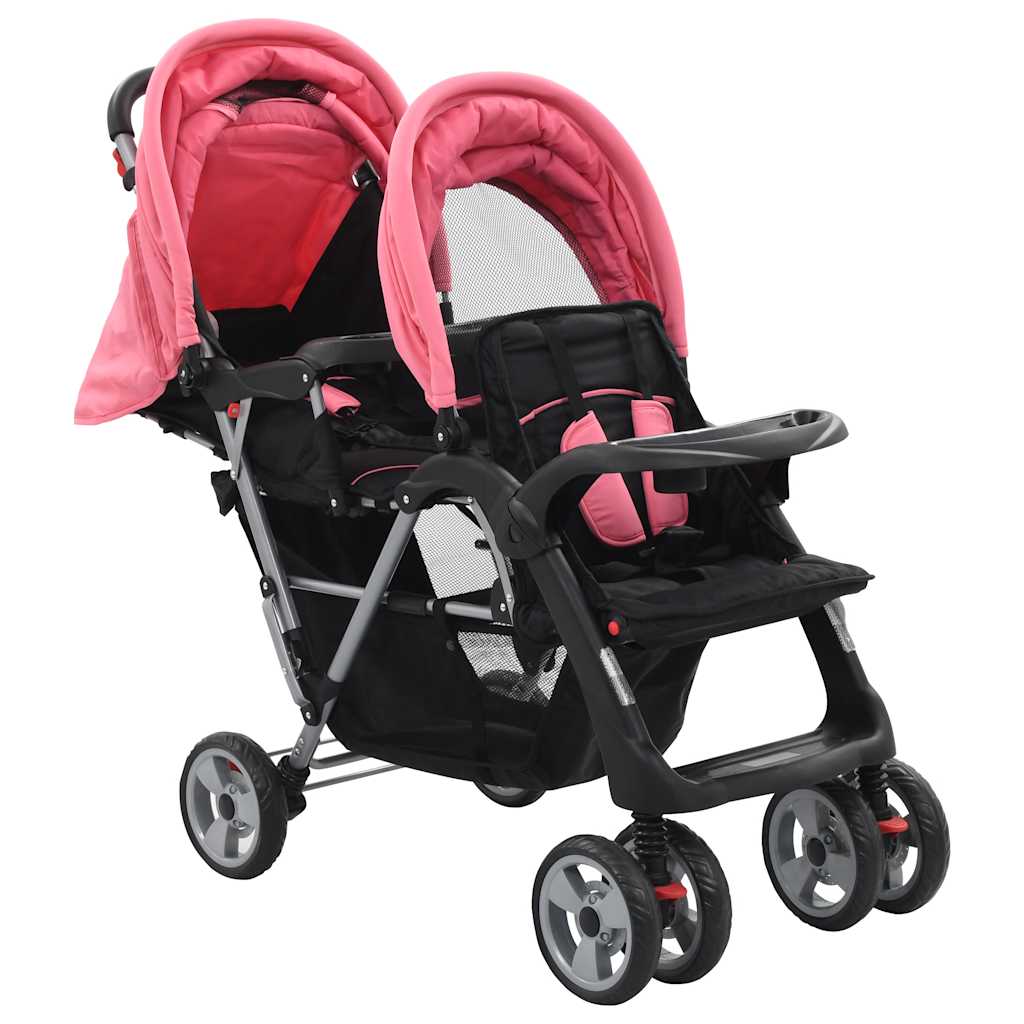 Tandem-Kinderwagen Stahl Und Schwarz