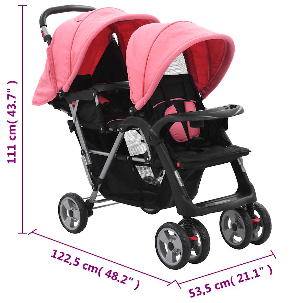 Tandem-Kinderwagen Stahl Und Schwarz