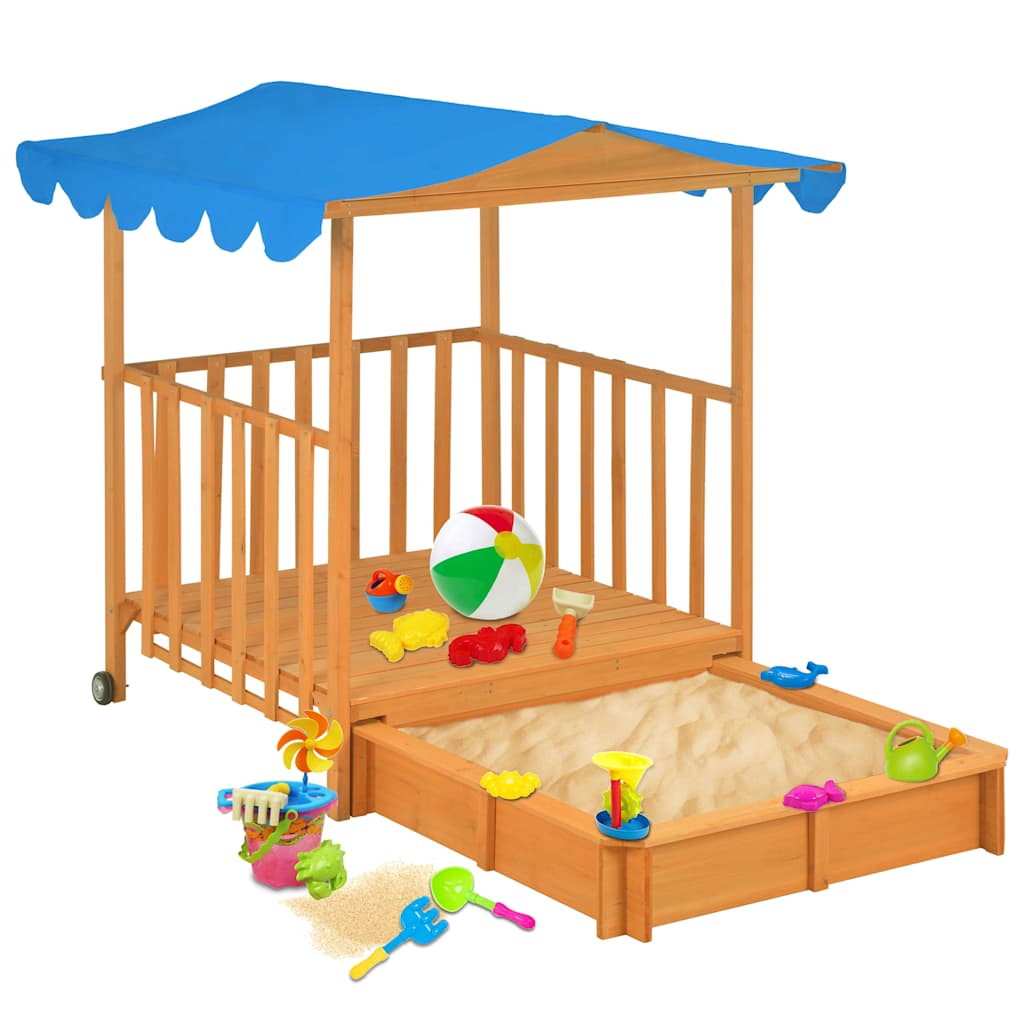 Kinderspielhaus Mit Sandkasten Tannenholz Blau Uv50