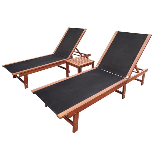 Sonnenliegen 2 Stk. Mit Tisch Akazie Massivholz Und Textilene