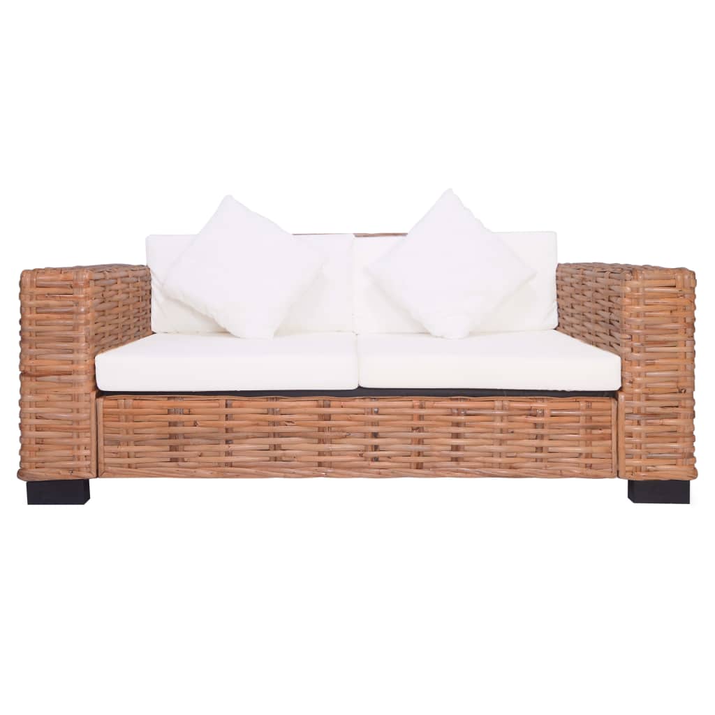 2-Tlg. Gartensofas Mit Polster Natürliches Rattan