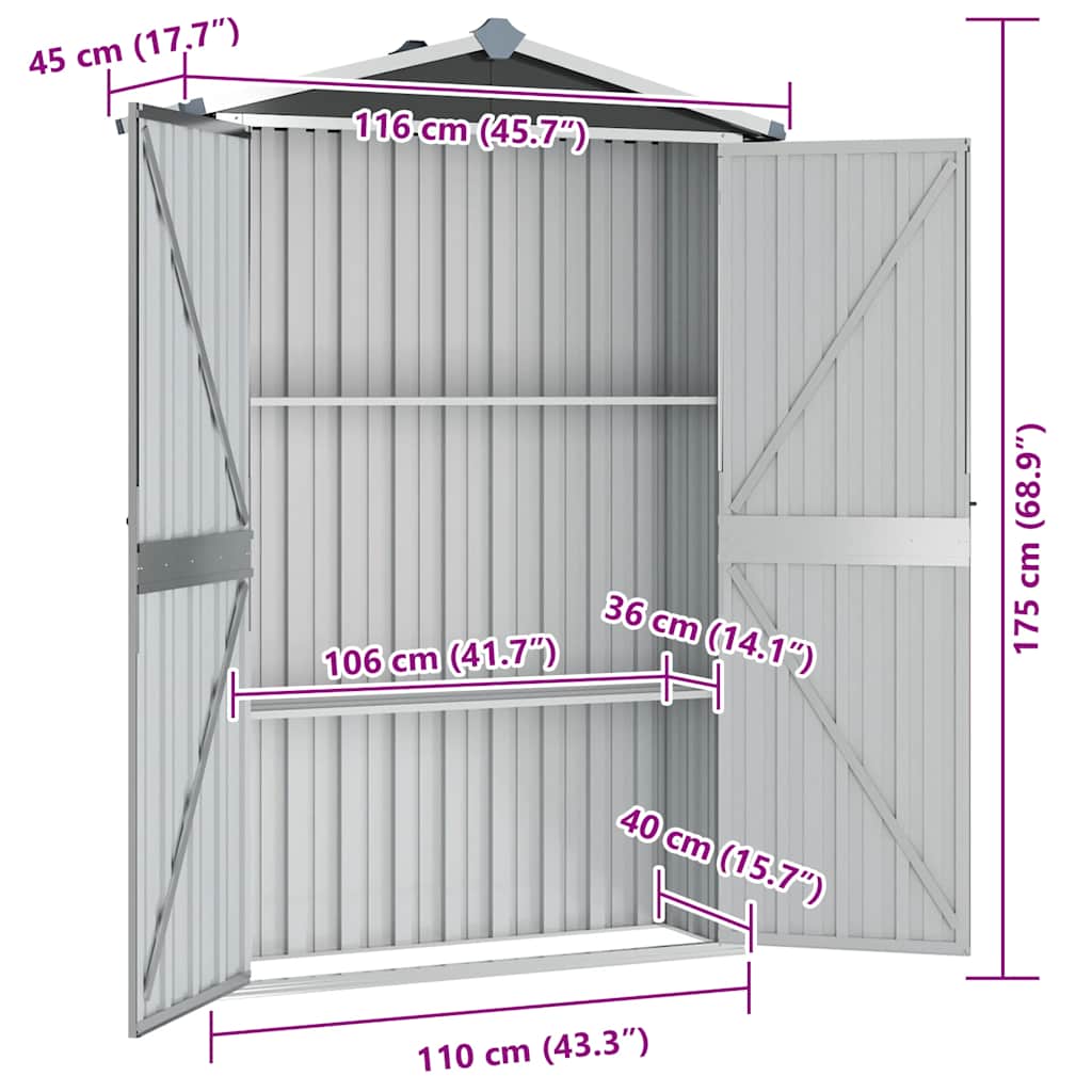 Gerätehaus 116X45X175 Cm Verzinkter Stahl