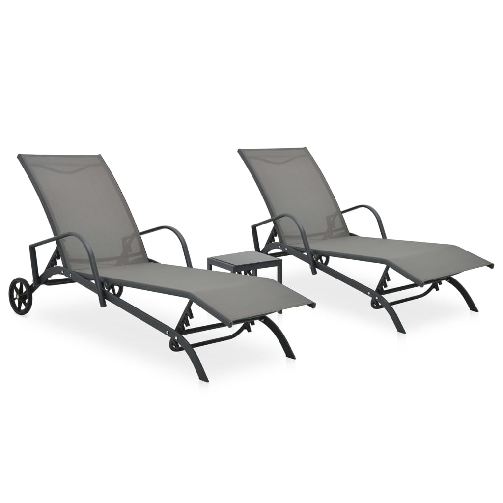 Sonnenliegen 2 Stk. Mit Tisch Textilene Und Stahl