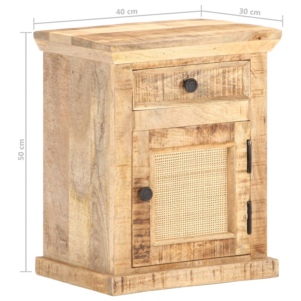 Nachttisch 40X30X50 Cm Massivholz Mango Und Naturgeflecht