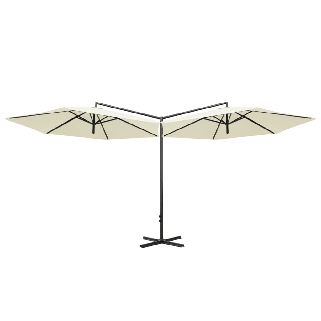 Doppel-Sonnenschirm Mit Stahl-Mast 600 Cm Sandweiß