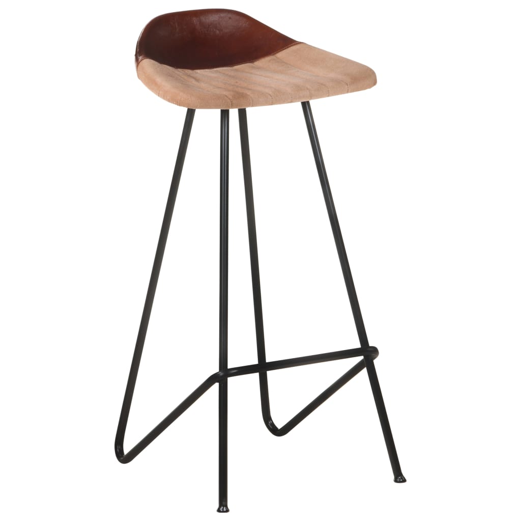 Barhocker 2 Stk. Braun Echtleder