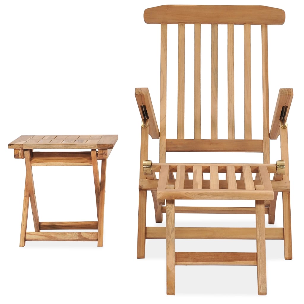 Garten-Liegestuhl Mit Fußstütze Und Tisch Massivholz Teak