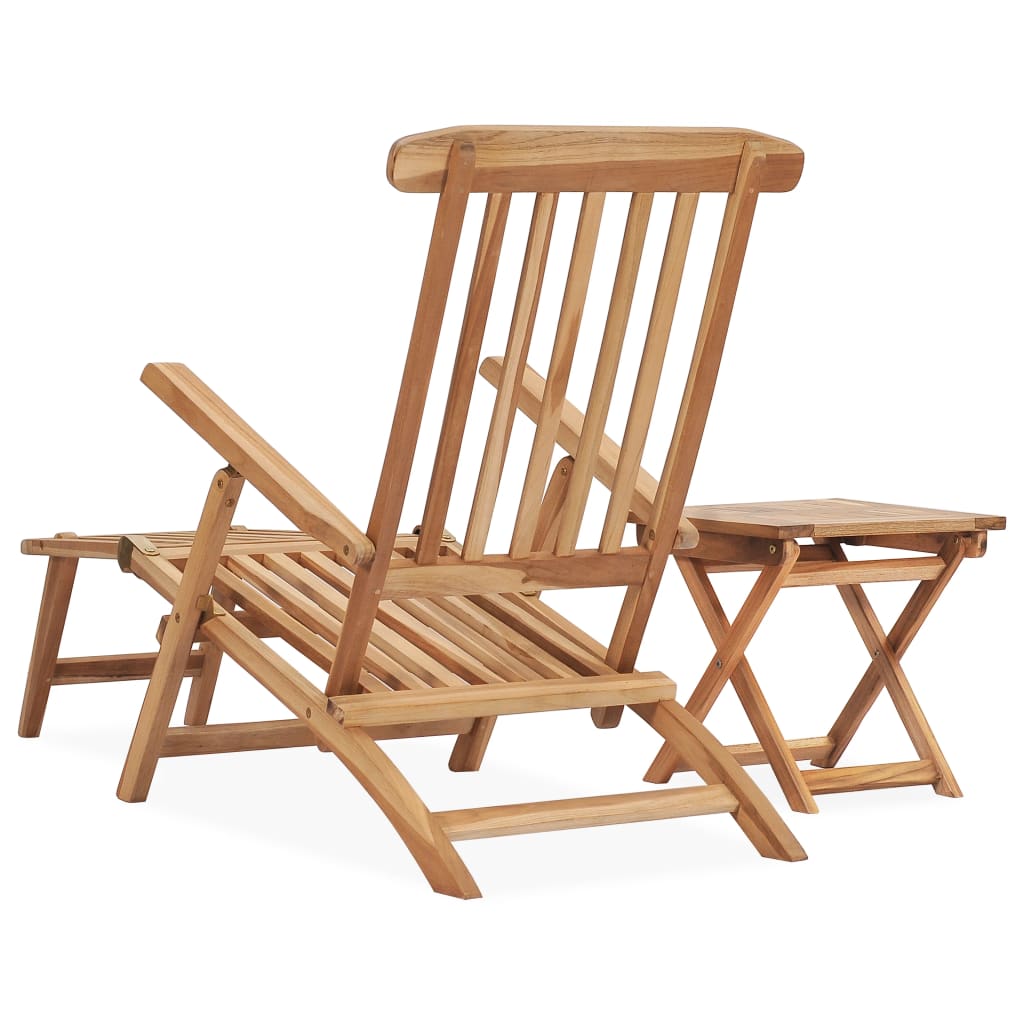 Garten-Liegestuhl Mit Fußstütze Und Tisch Massivholz Teak