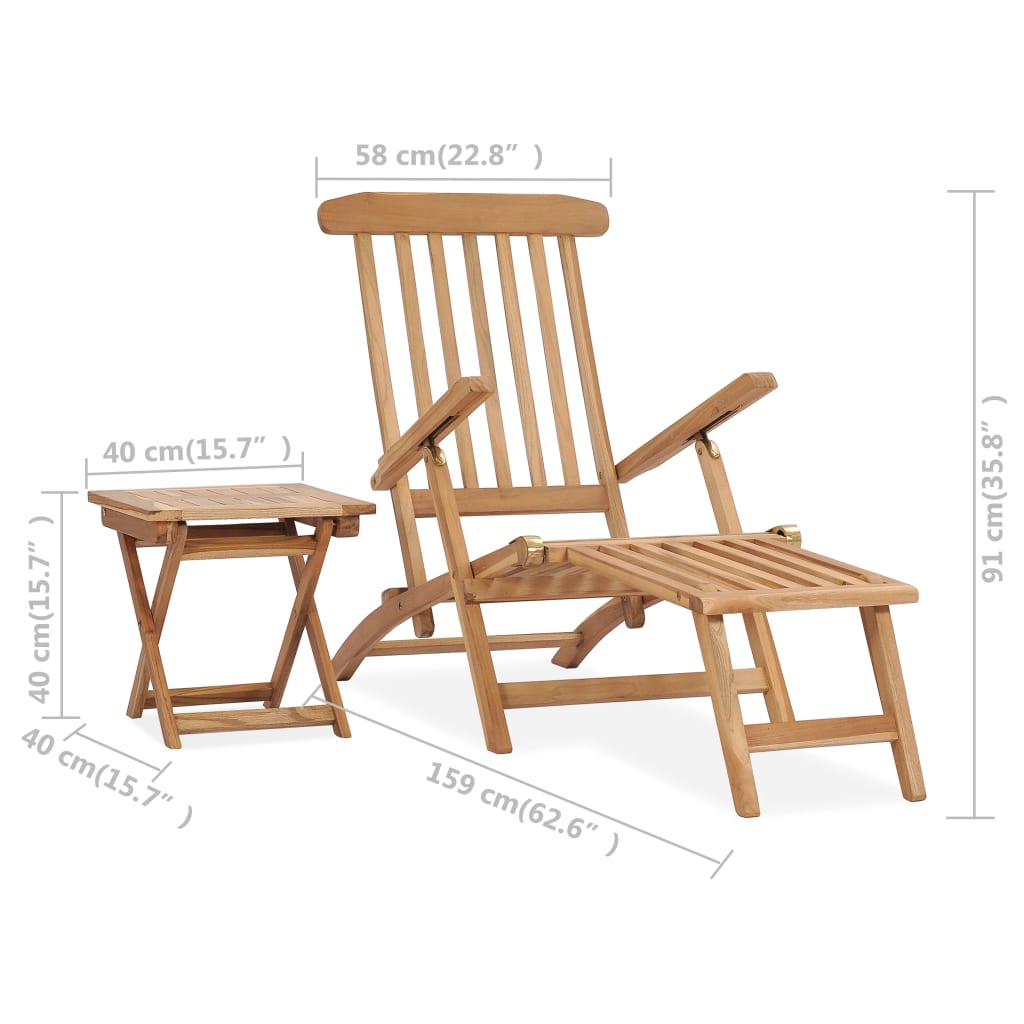 Garten-Liegestuhl Mit Fußstütze Und Tisch Massivholz Teak
