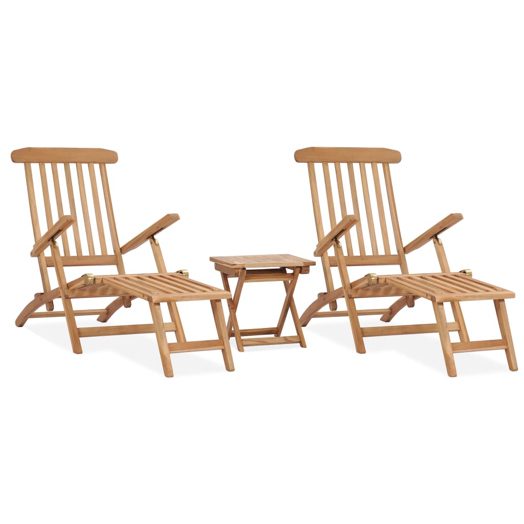 Garten-Liegestuhl Mit Fußstütze Und Tisch Massivholz Teak