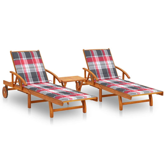 Sonnenliegen 2 Stk. Mit Tisch Und Auflagen Massivholz Akazie