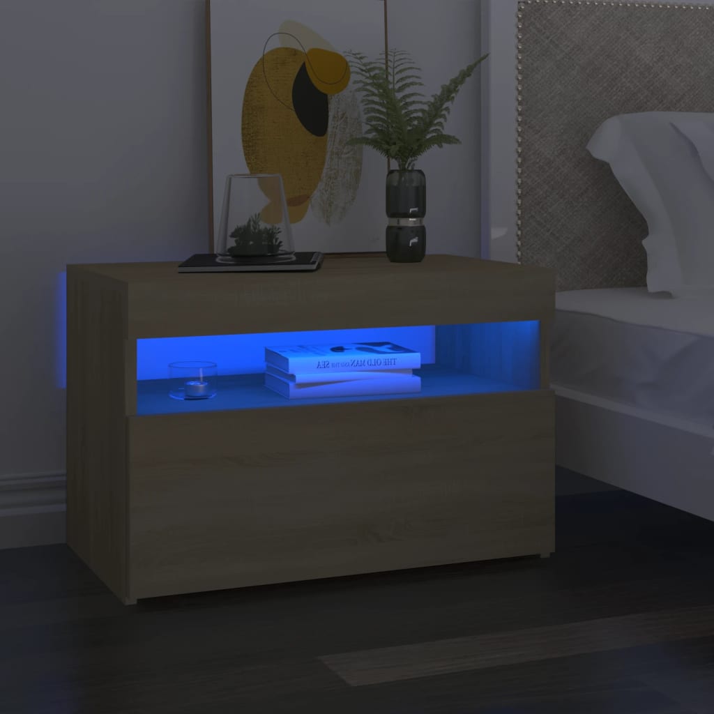 Nachttisch Mit Led-Leuchten -Optik 60X35X40 Cm