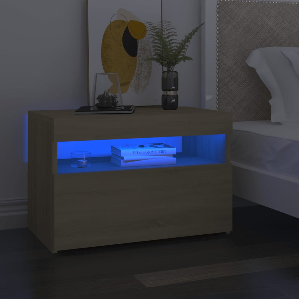 Nachttisch Mit Led-Leuchten -Optik 60X35X40 Cm