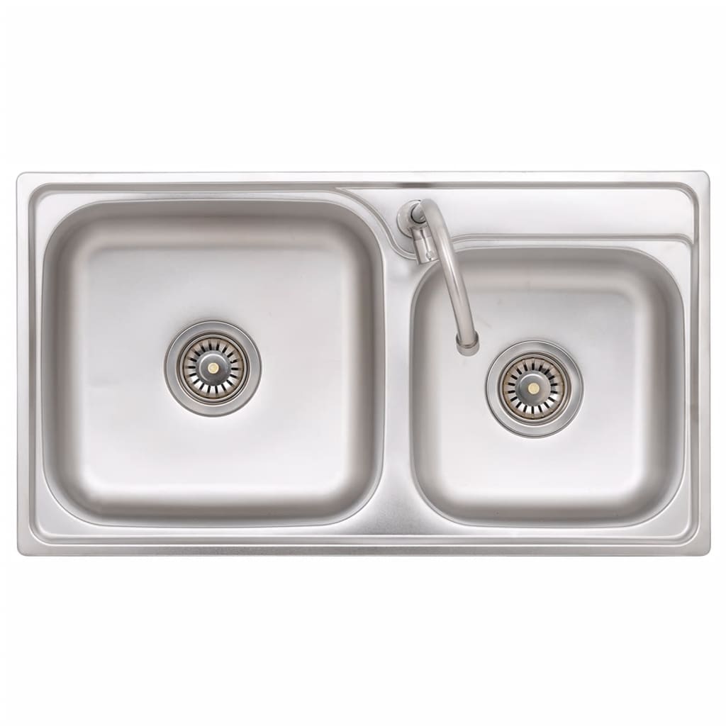 Camping-Spüle Mit Doppelbecken Und Wasserhahn Edelstahl