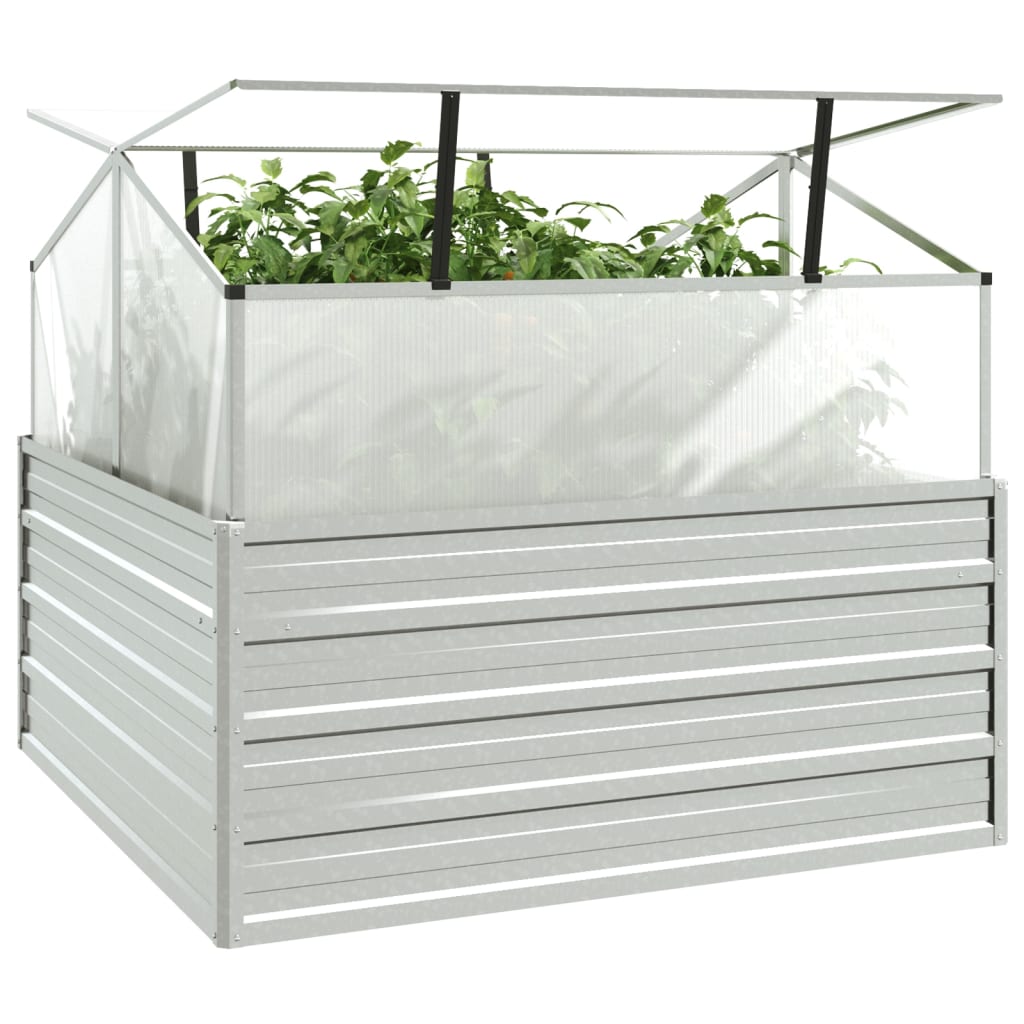 Garten-Hochbeet Mit Gewächshaus 100X100X85 Cm Silber