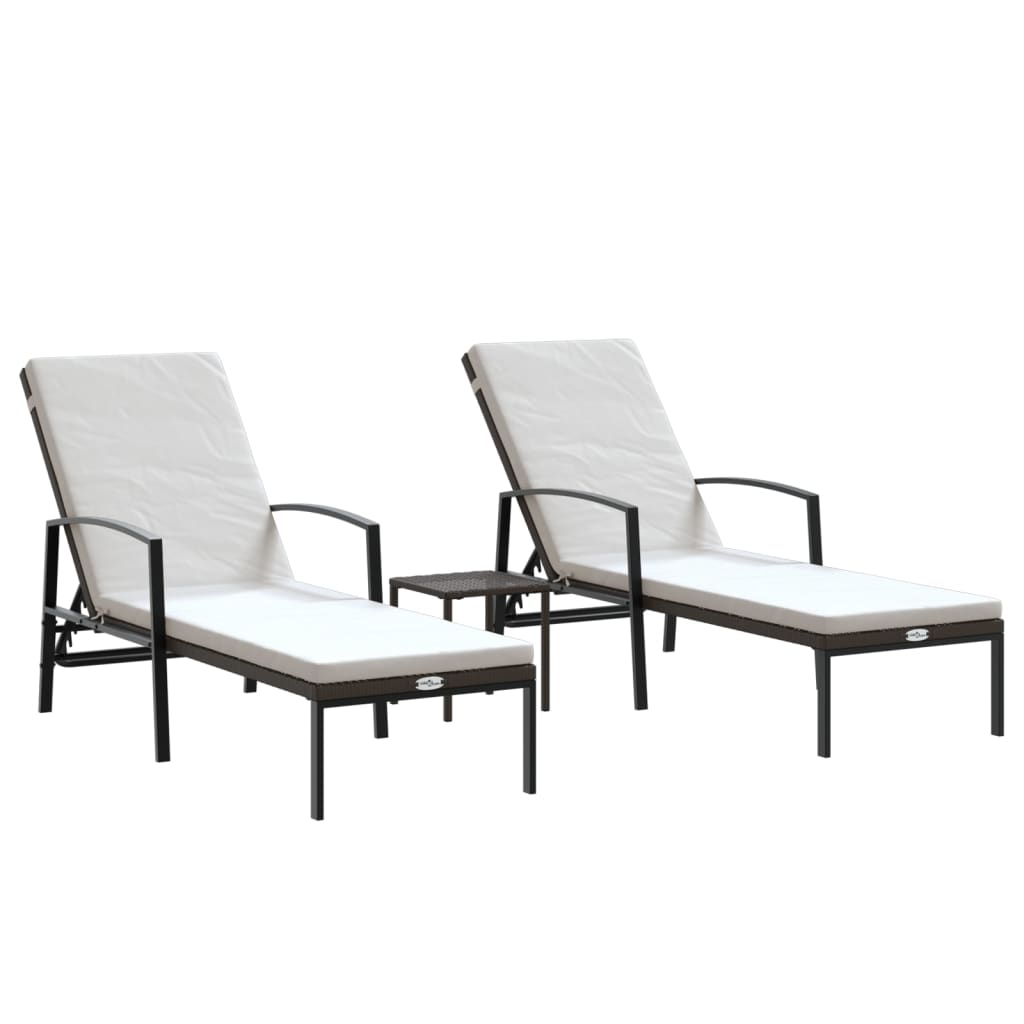 Sonnenliegen 2 Stk. Mit Tisch Poly Rattan