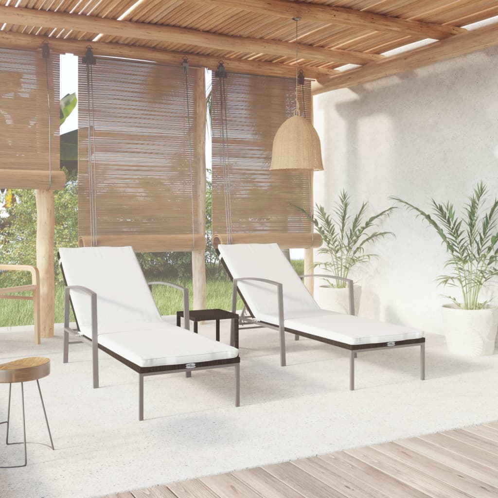 Sonnenliegen 2 Stk. Mit Tisch Poly Rattan