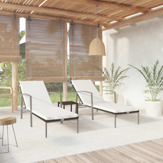 Sonnenliegen 2 Stk. Mit Tisch Poly Rattan
