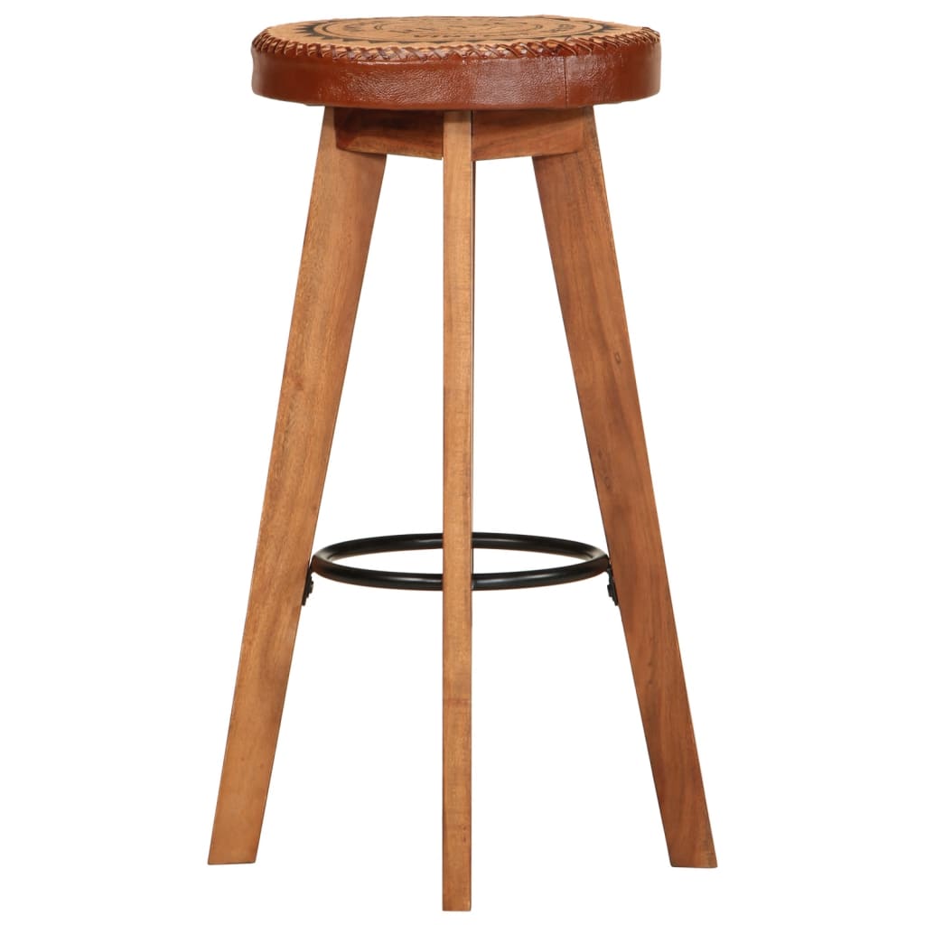 Barhocker 2 Stk. Echtleder Und Massivholz Akazie