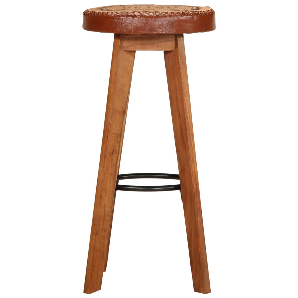 Barhocker 2 Stk. Echtleder Und Massivholz Akazie