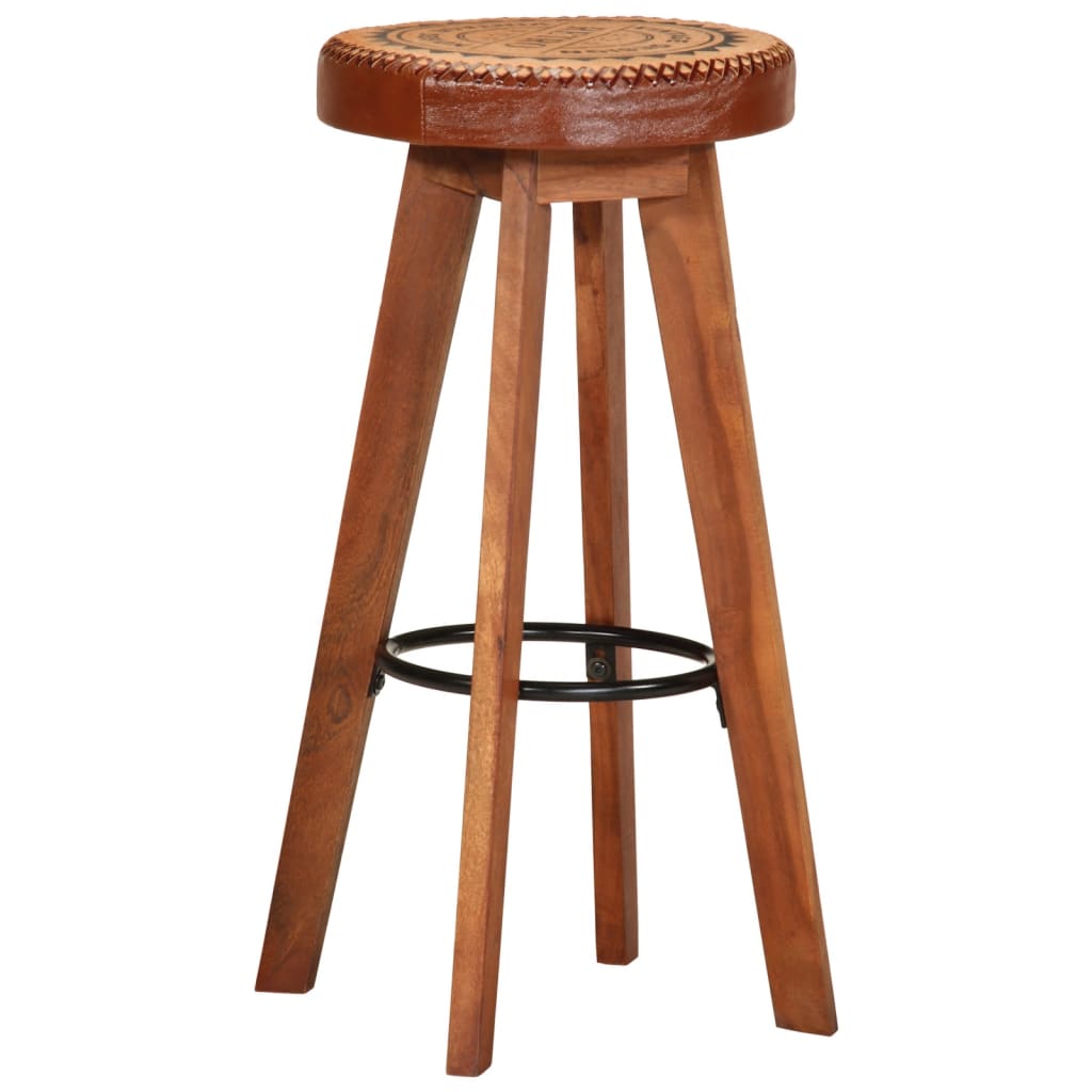 Barhocker 2 Stk. Echtleder Und Massivholz Akazie